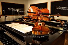 Instrumente von Massimo Guidetti (Pianist), Pierluigi Ruggiero (Cellist und Künstlerischer Leiter), Sebestyen Sztathatosz (Geiger), Zoltan Banfalvi (Geiger), Peter Barsony (Bratschist), "Ensemble SineQuaNon Berlin", Probe, Music Academy, Berlin, 13.06.2025