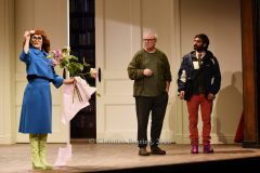 Joachim Krol (Wolfgang), Katharine Mehrling (Sophia), Tanju Bilir (Jonas), "Sophia oder das Emde der Humanisten", Deutsche Erstaufführung, Fotoprobe am 11.03.2026 im Renaissance Theater, Berlin, Premiere am 15.03.2026