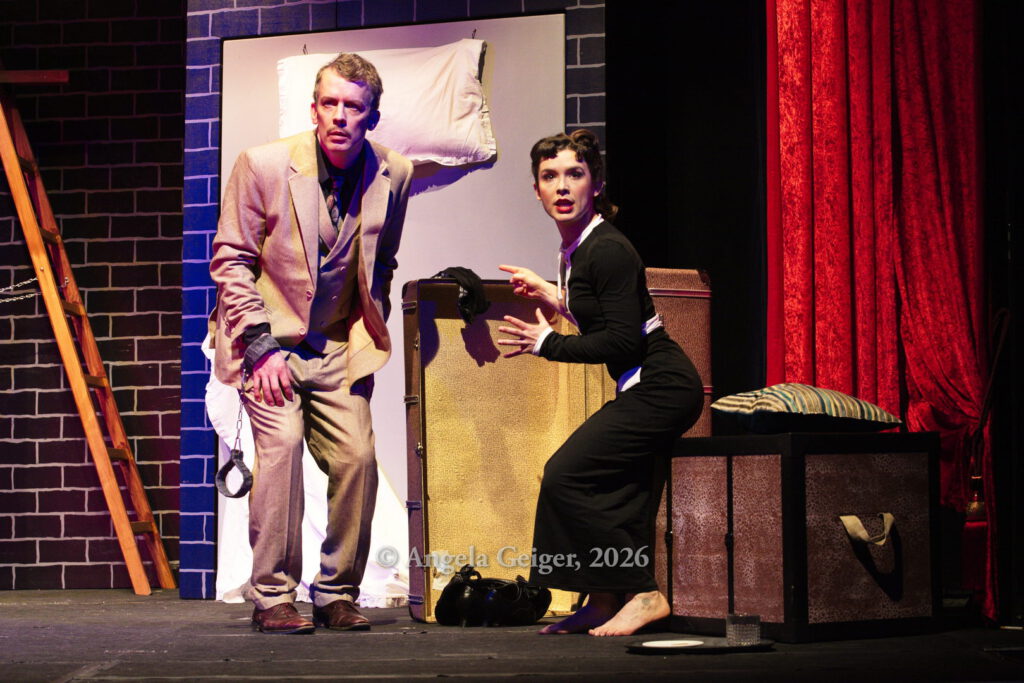 Johannes Kalle Schäfer und Mascha Stummer, "Die 39 Stufen", Fotoprobe zur Kriminalkomödie am 18.03.2026, Premiere im Berliner Kriminaltheater, Berlin, 02.04.2026