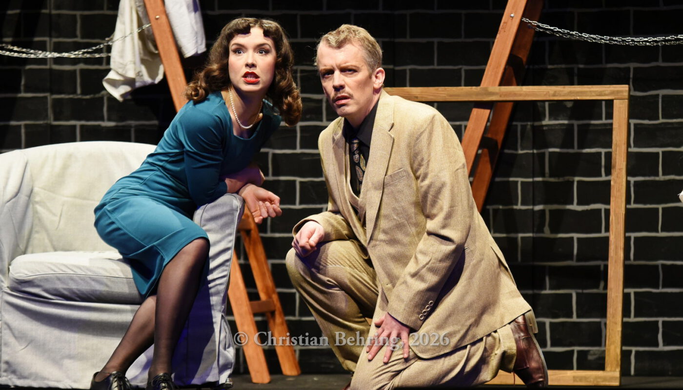 Johannes Kalle Schäfer und Mascha Stummer, "Die 39 Stufen", Fotoprobe zur Kriminalkomödie am 18.03.2026, Premiere im Berliner Kriminaltheater, Berlin, 02.04.2026